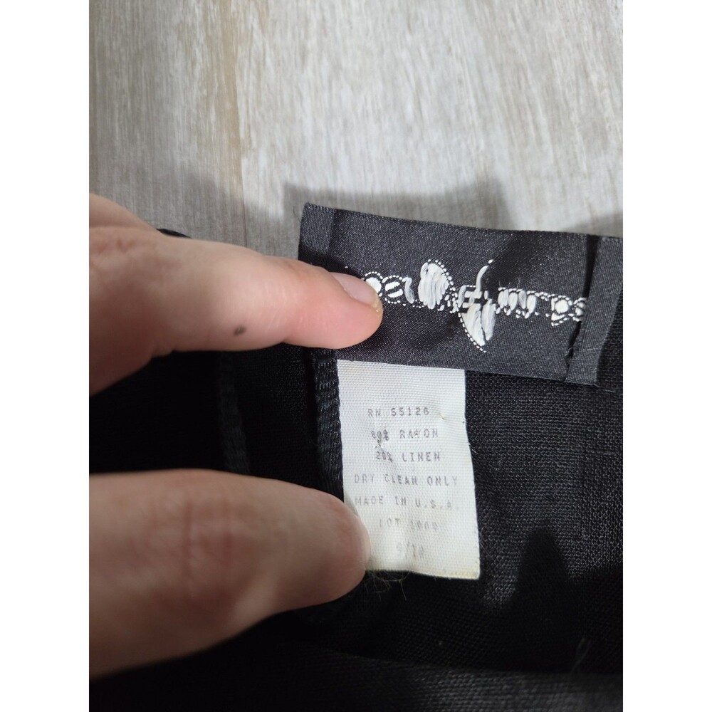 VTG Positive Attitude Black Linen Blend Sheath Dress Button Puff Sleeve 9/10 EUC - Picture 4 of 10